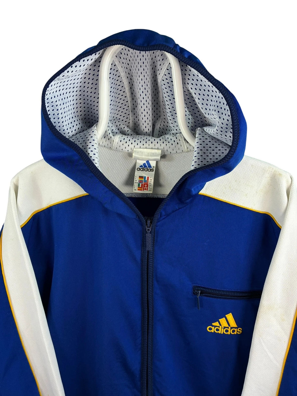Vintage Adidas 90s hooded track jack maat M blauw heren