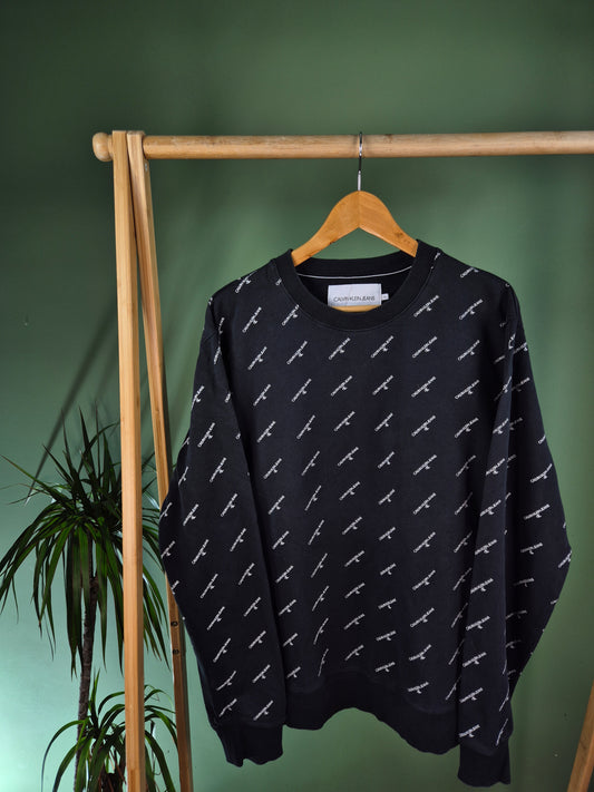 Calvin Klein All Over Print Sweater Heren | Zwart | Maat XXL