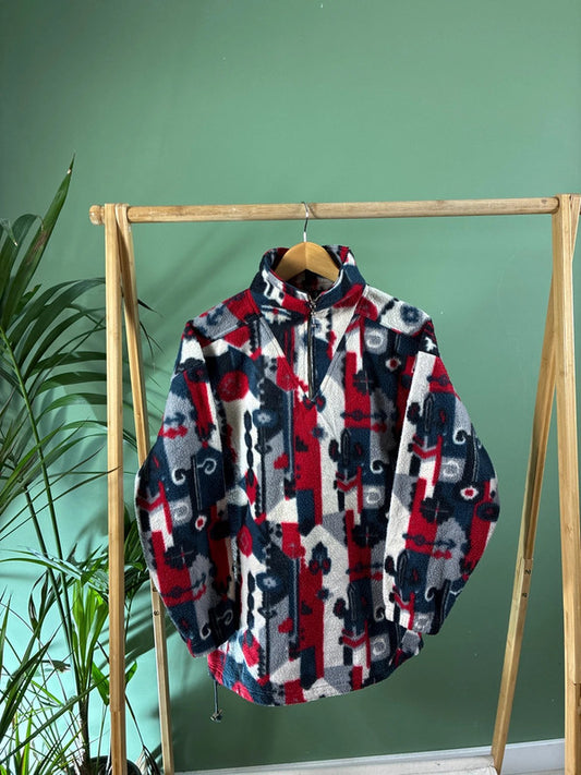Vintage 90s Crazy Fleece Trui Heren | L