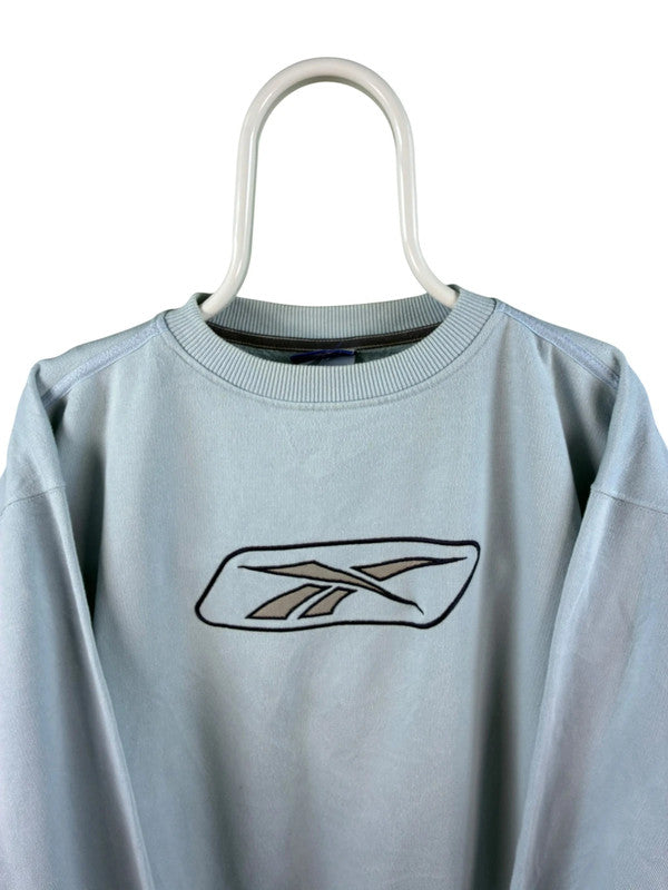 Vintage Reebok front logo sweater maat M blauw heren