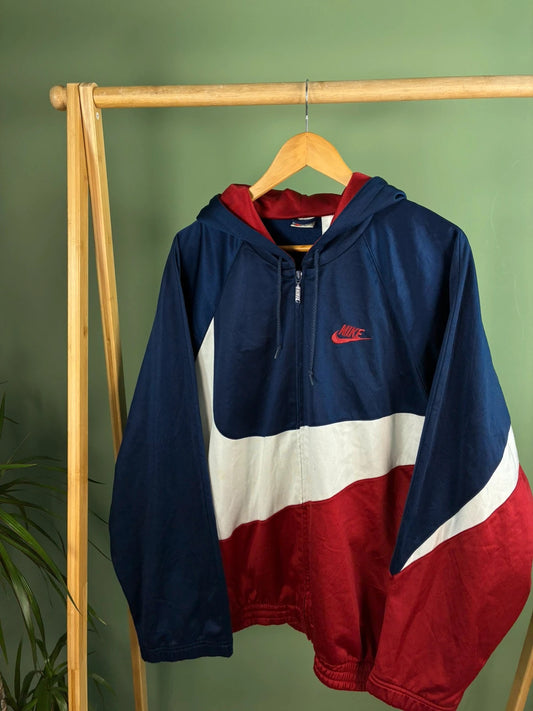 Vintage 90s Nike hooded track jack maat L blauw heren