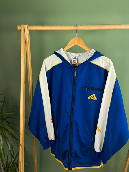 Vintage Adidas 90s hooded track jack maat M blauw heren