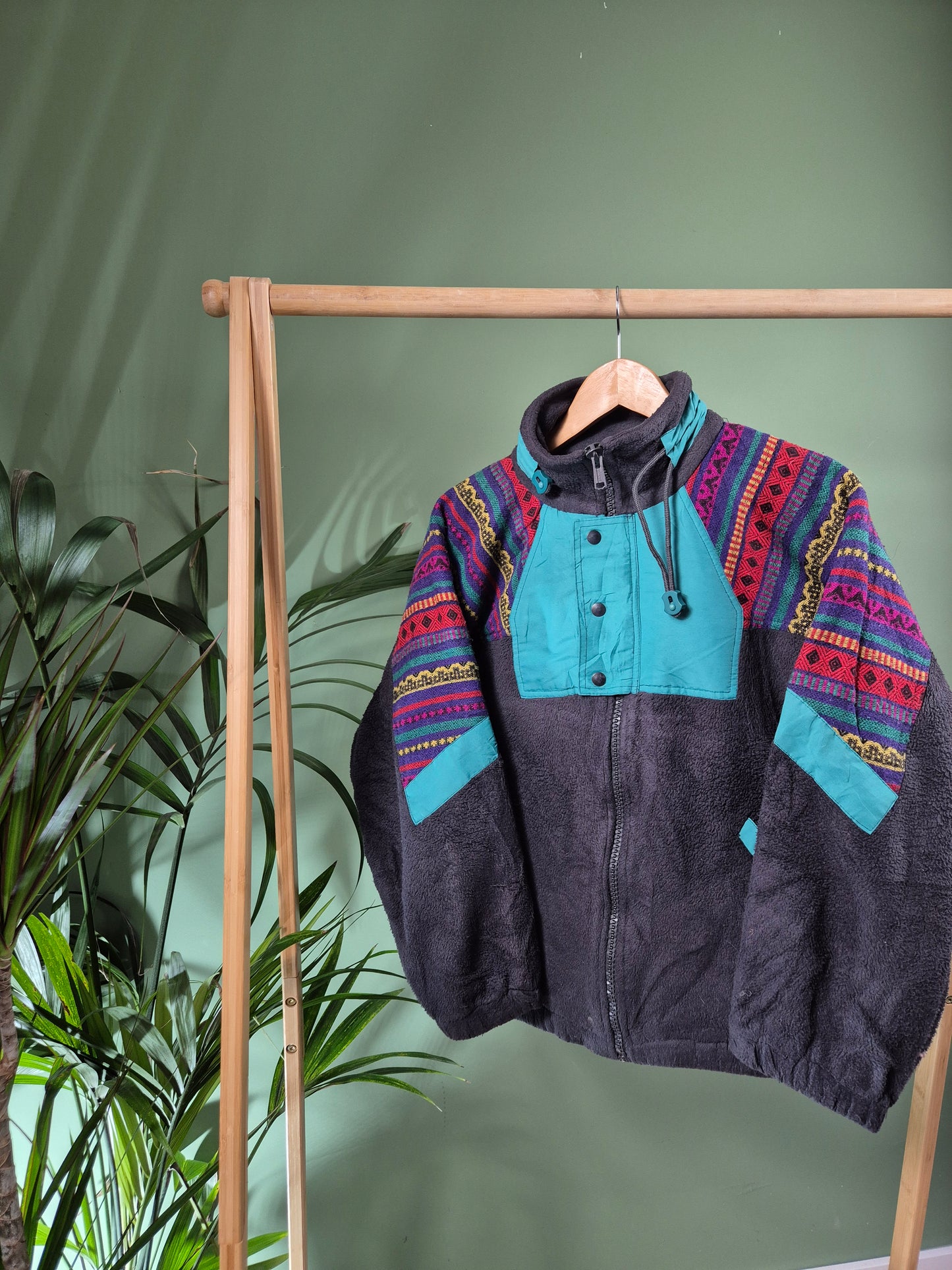 Vintage 90s crazy fleece trui maat S