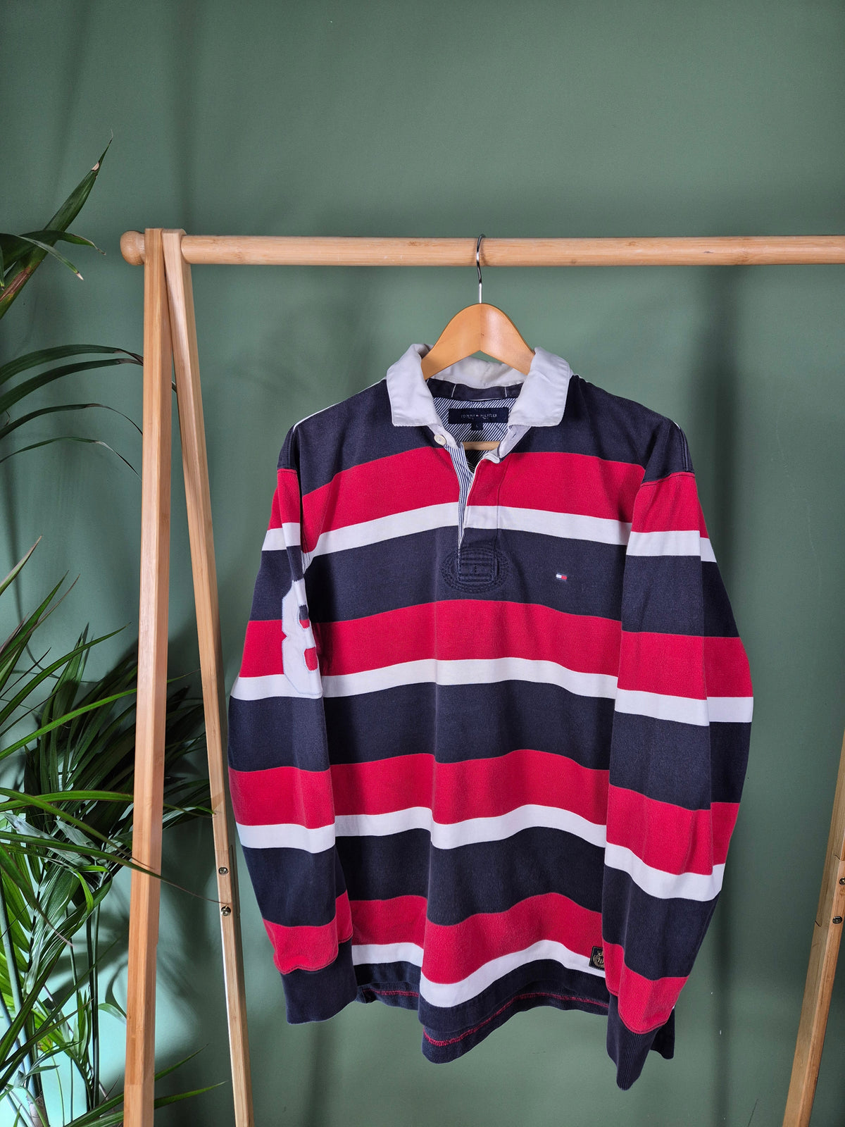 Tommy Hilfiger Striped LS Polo Heren | Rood | Maat L