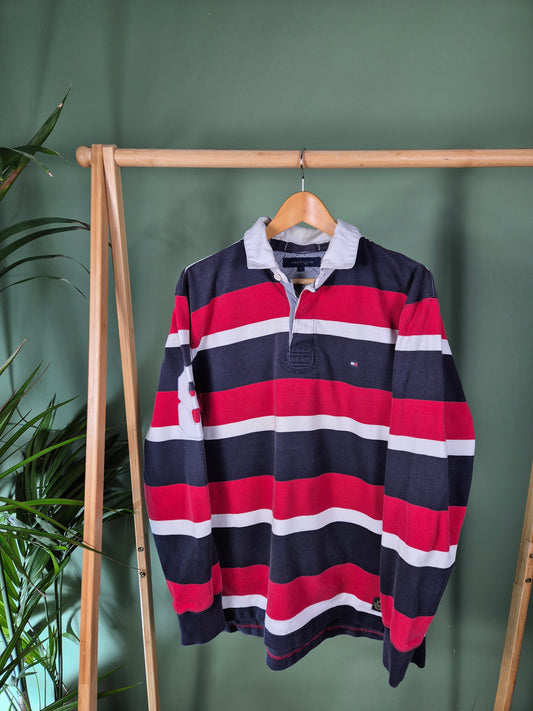 Tommy Hilfiger Striped LS Polo Heren | Rood | Maat L