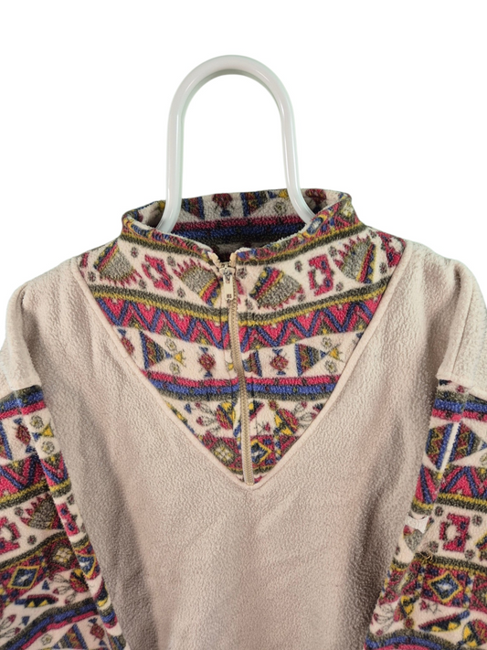 90s Quarter Zip Fleece Sweater Dames | Beige | Maat L