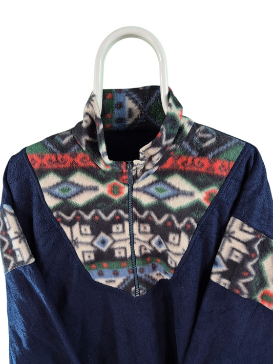 90s Quarter Zip Fleece Sweater Heren | Blauw | Maat L