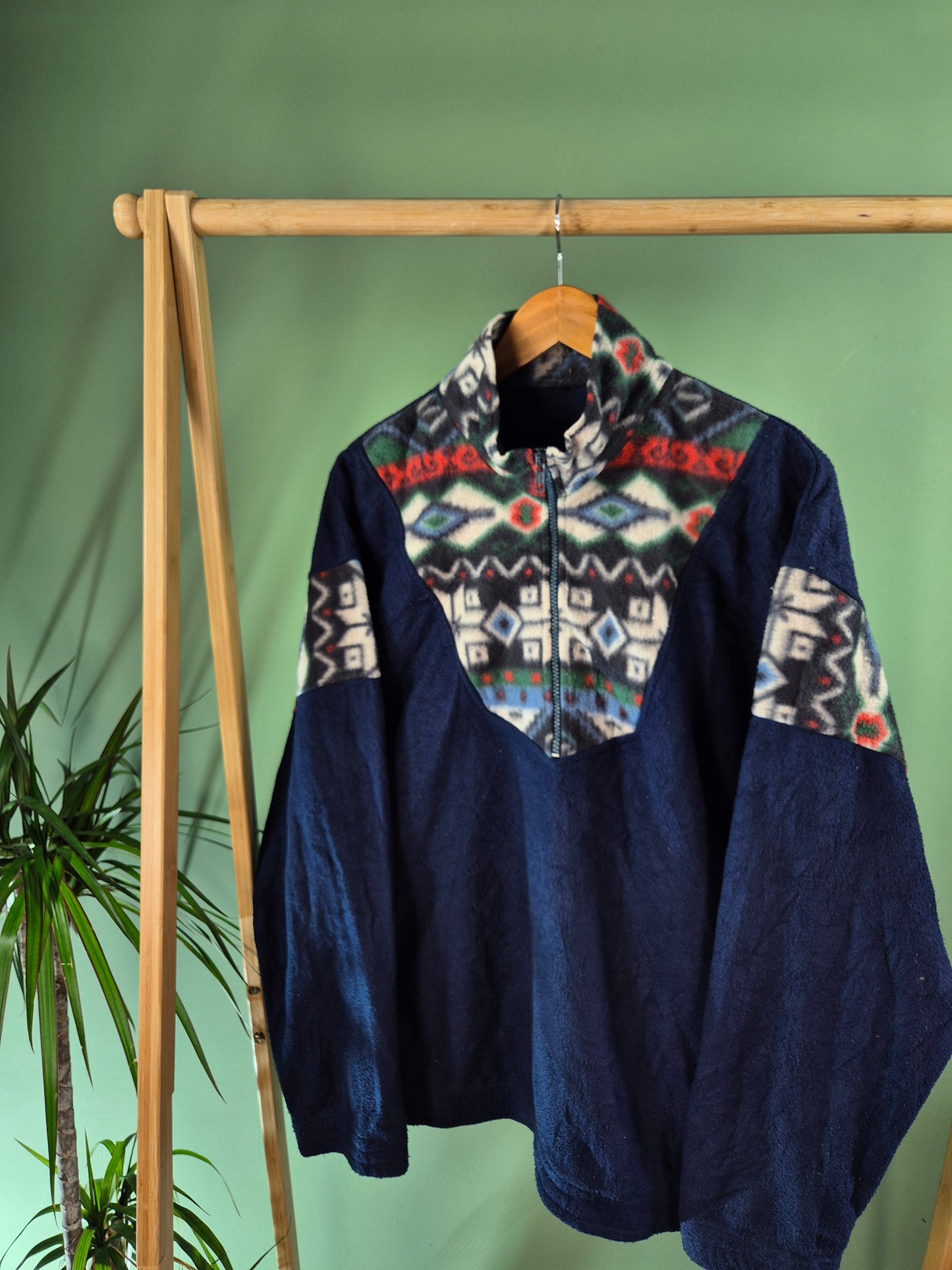 90s Quarter Zip Fleece Sweater Heren | Blauw | Maat L