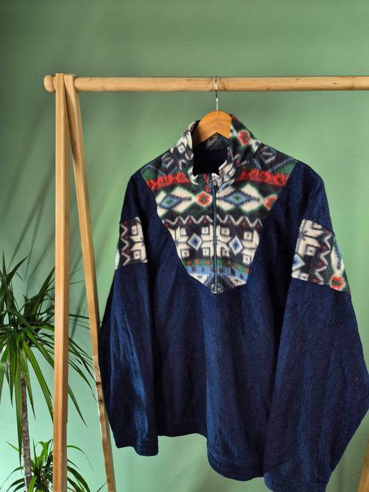 90s Quarter Zip Fleece Sweater Heren | Blauw | Maat L