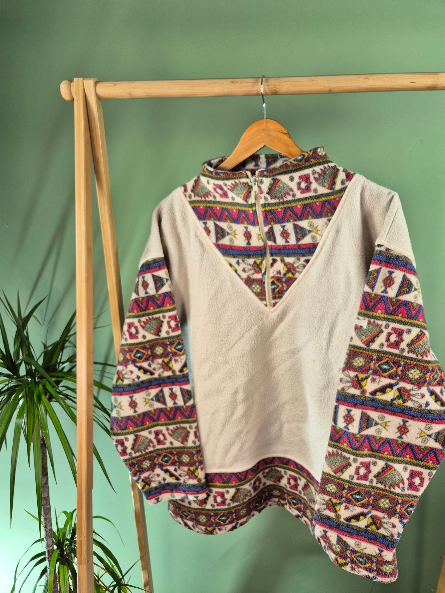 90s Quarter Zip Fleece Sweater Dames | Beige | Maat L