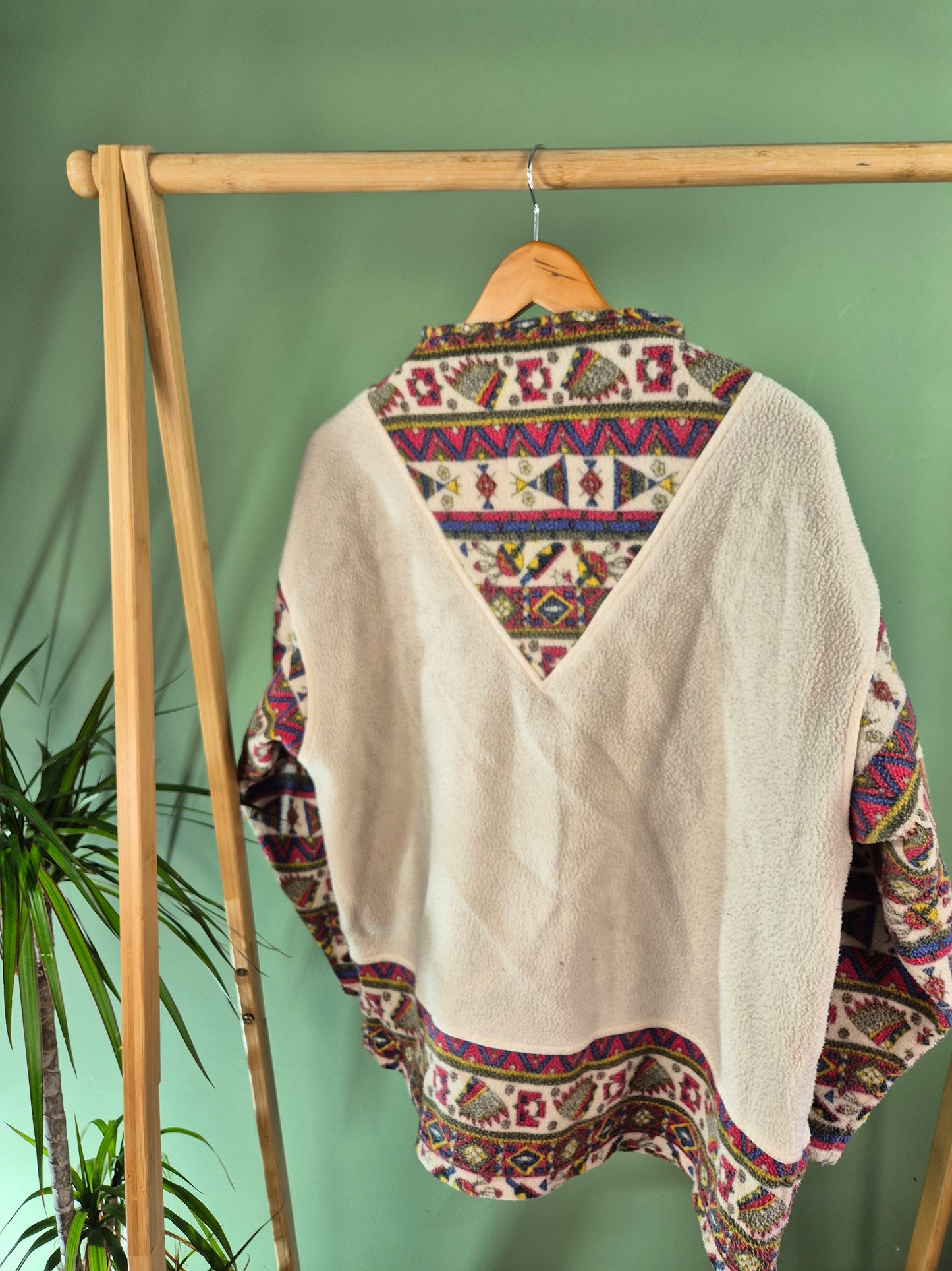 90s Quarter Zip Fleece Sweater Dames | Beige | Maat L