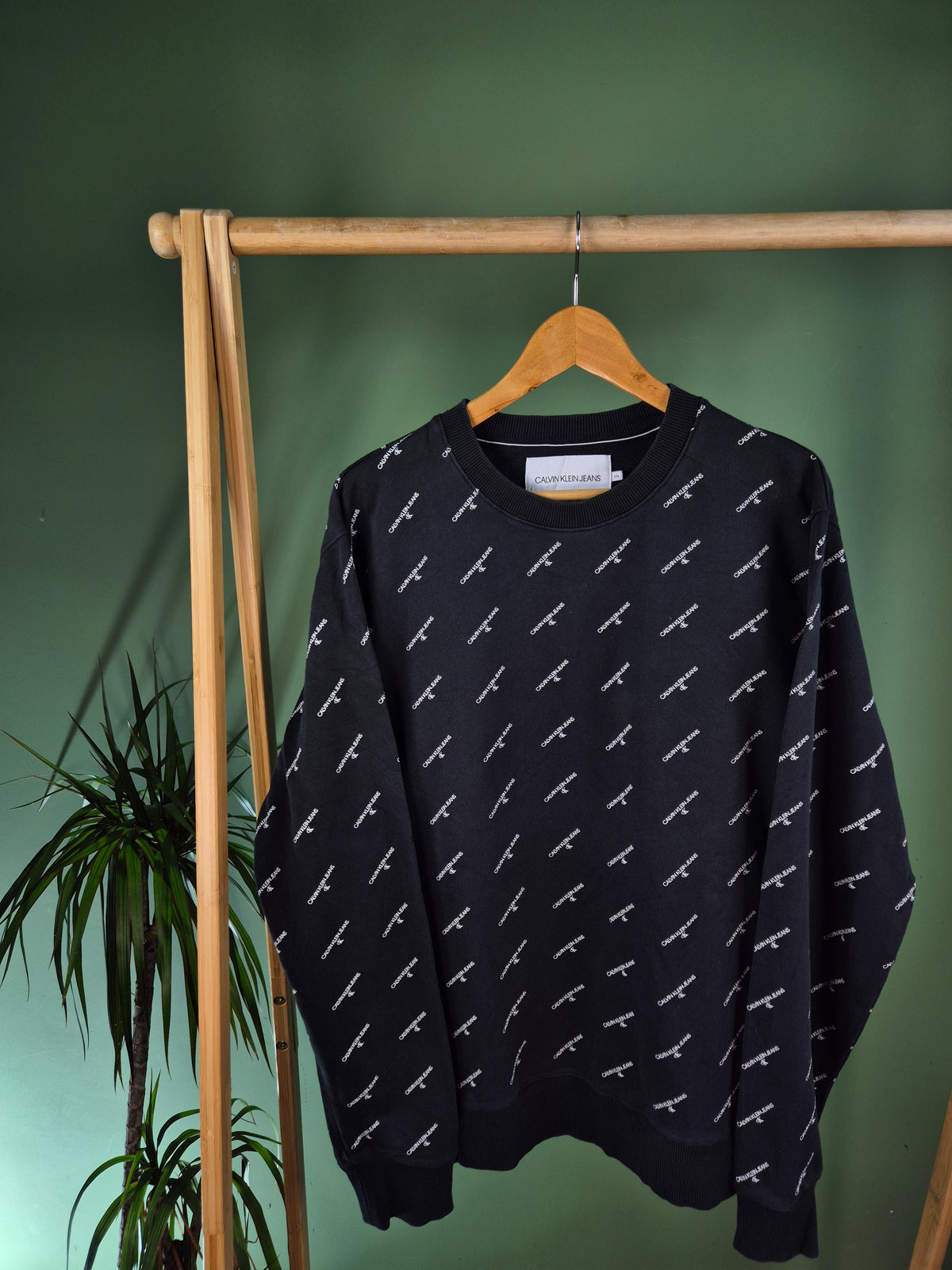 Calvin Klein All Over Print Sweater Heren | Zwart | Maat XXL