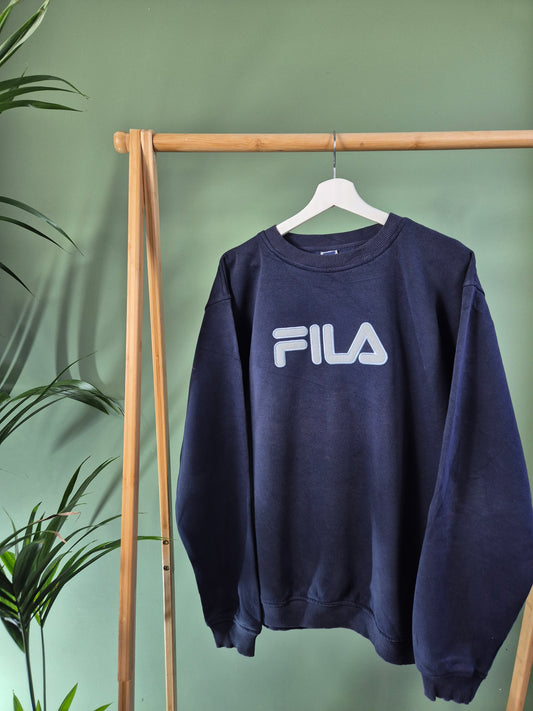 FILA Front Logo Sweater Heren | Blauw | Maat XXL