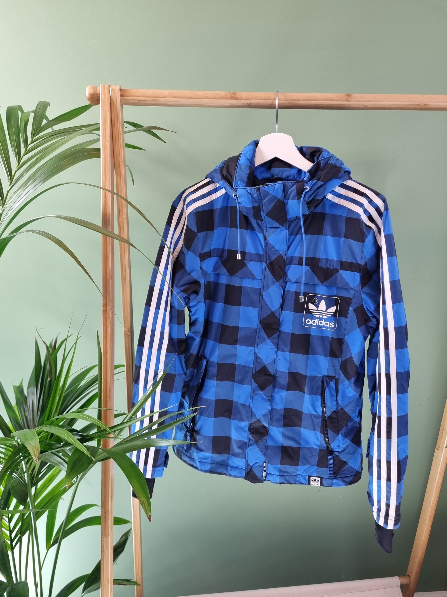 Adidas check print herfst/winterjas maat M